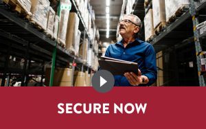 Graphic that reads "Secure Now" for the demo video for the service